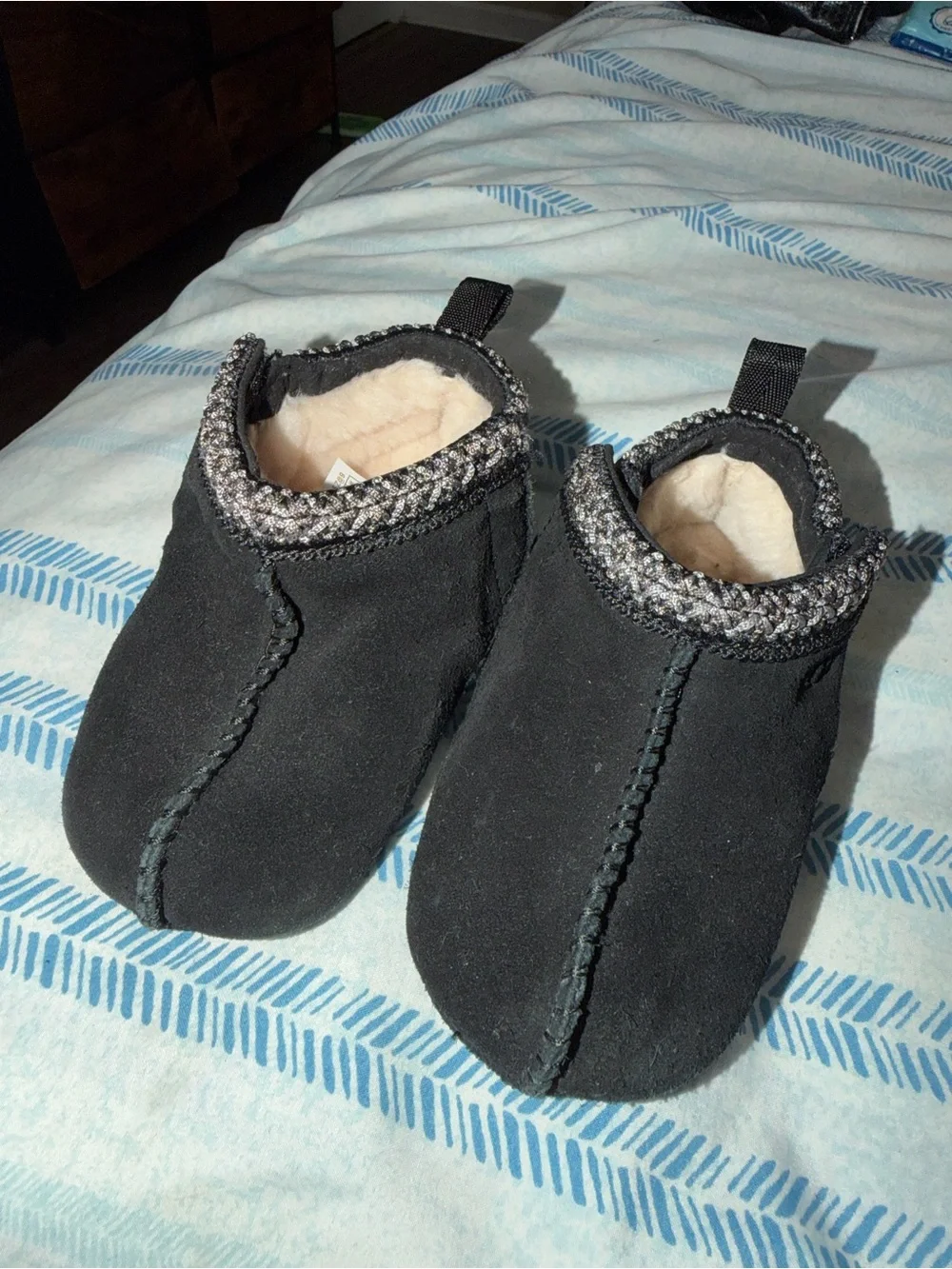 UGG Black Slipper Boots with Cream Sherpa Lining